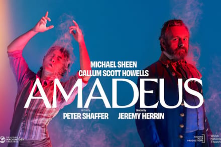 Amadeus artwork featuring Michael Sheen as Salieri and Callum Scott Howells as Mozart