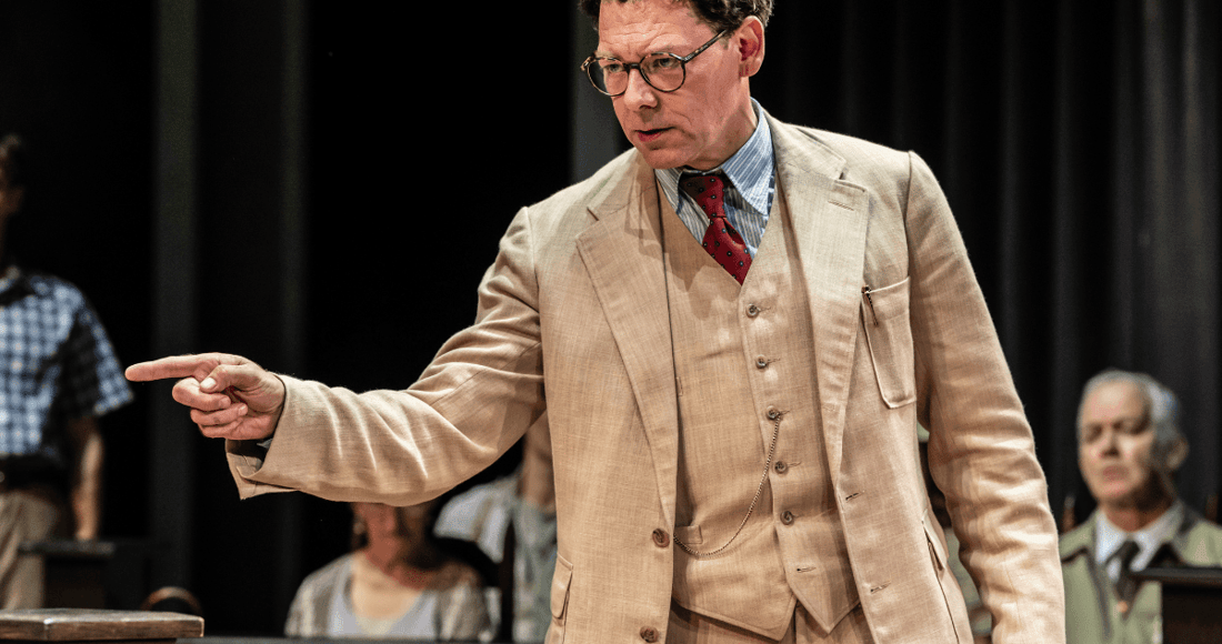 Richard Coyle as Atticus Finch in the courtroom in To Kill a Mockingbird