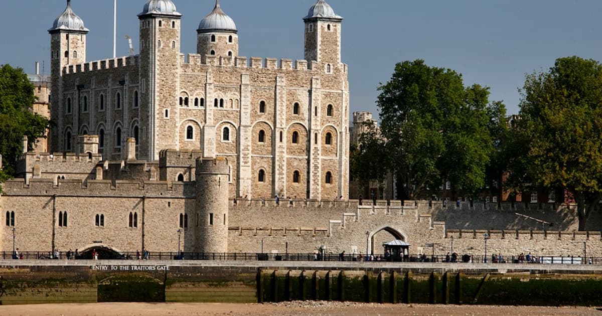 The Tower of London beside the River Thames in summer