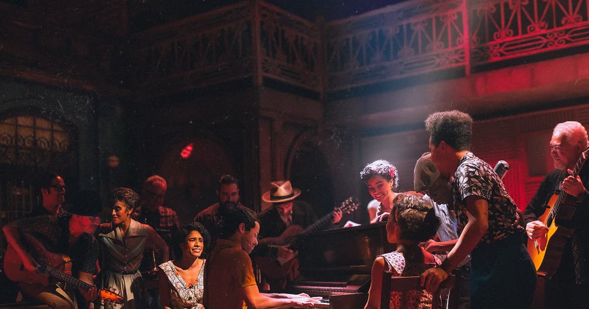 The band and company of Buena Vista Social Club performing in the club scene at the Gerald Schoenfeld Theatre