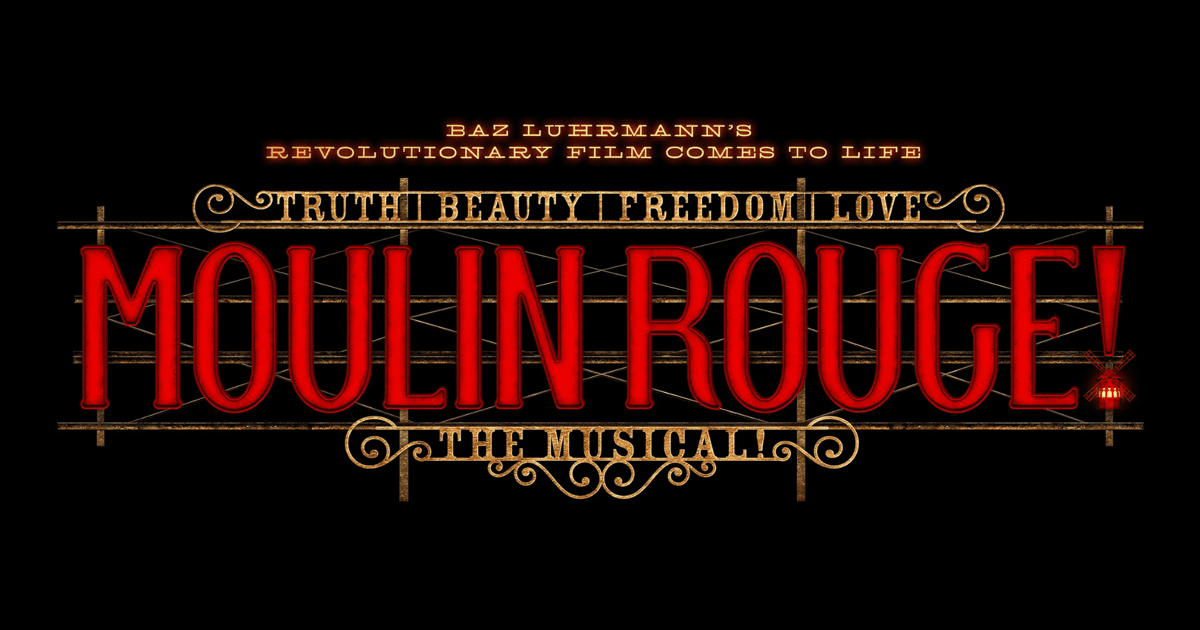The Moulin Rouge! The Musical set with its windmill at a London theatre