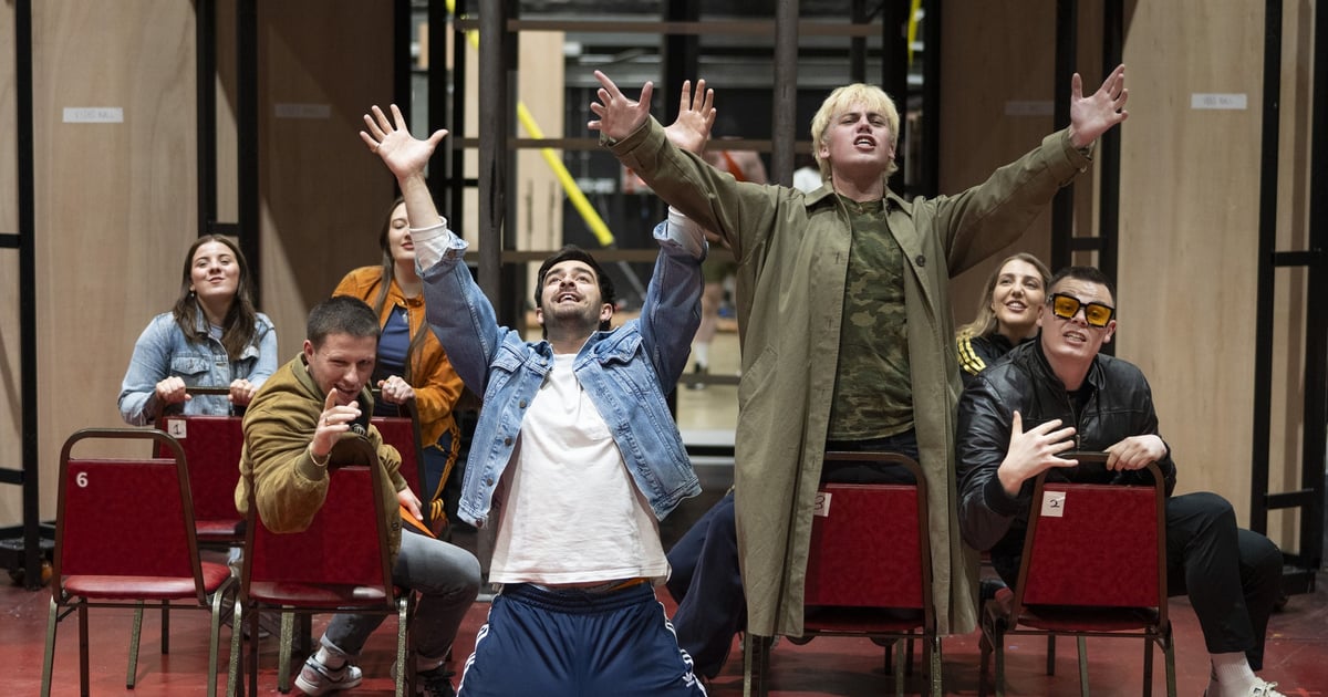 The cast of Trainspotting The Musical in rehearsal. Photo: Hugo Glendinning