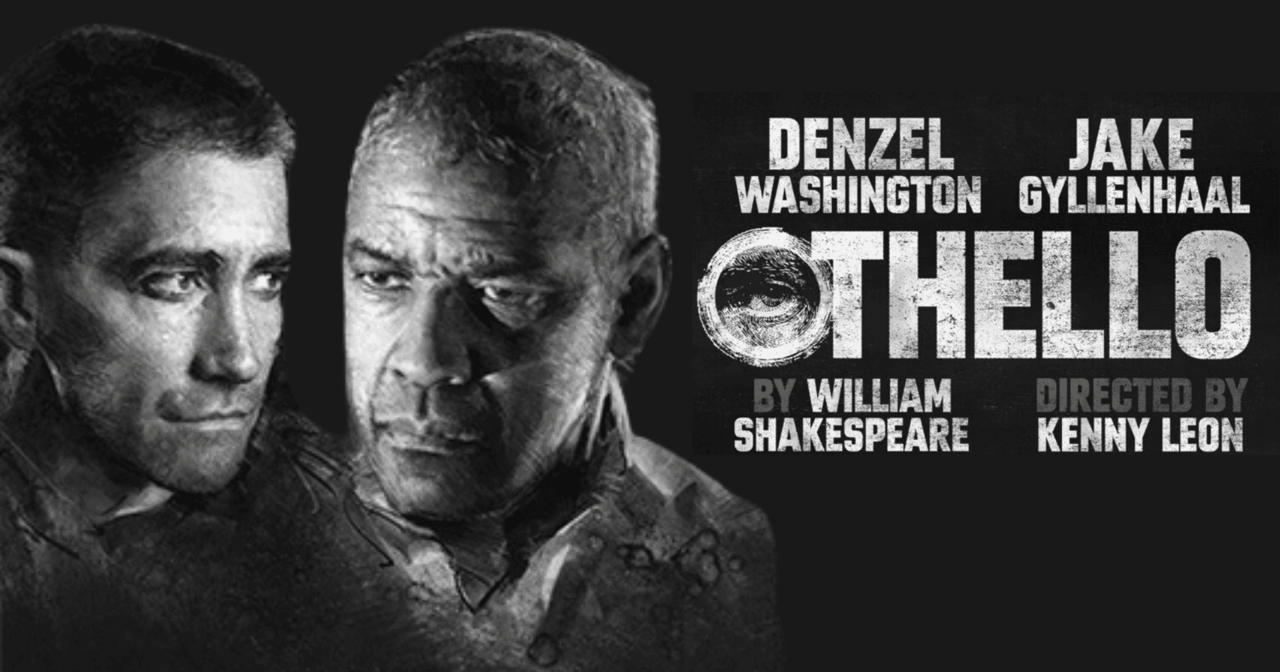 Cartel de Othello en Broadway con Denzel Washington y Jake Gyllenhaal en blanco y negro
