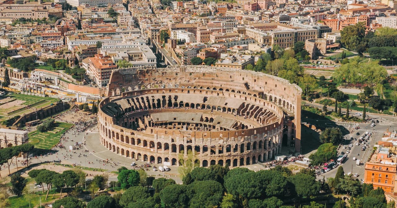 aerial view of Colosseum at Rome Italy