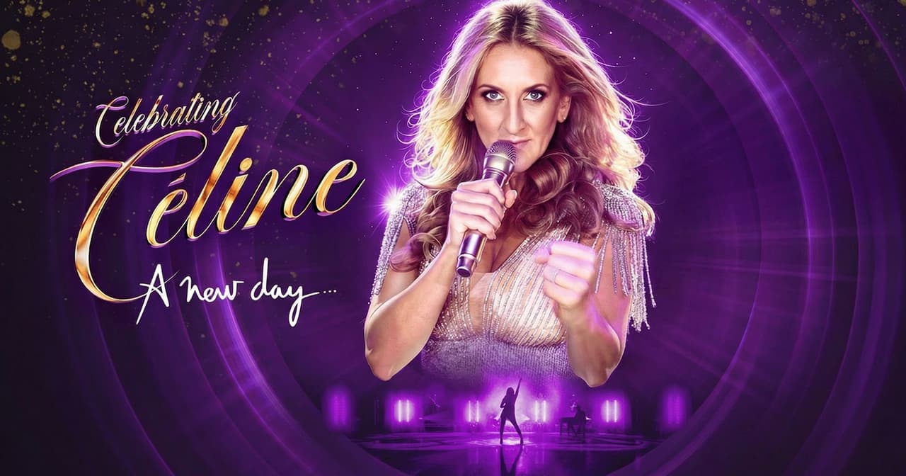 Celine - A New Day Westend show promotional image with singer holding a microphone.