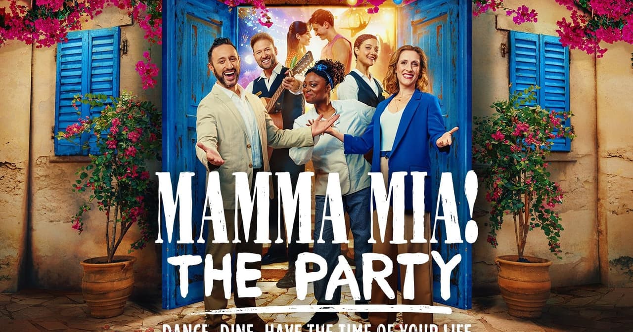 Cast of Mamma Mia The Party immersive dining experience in London