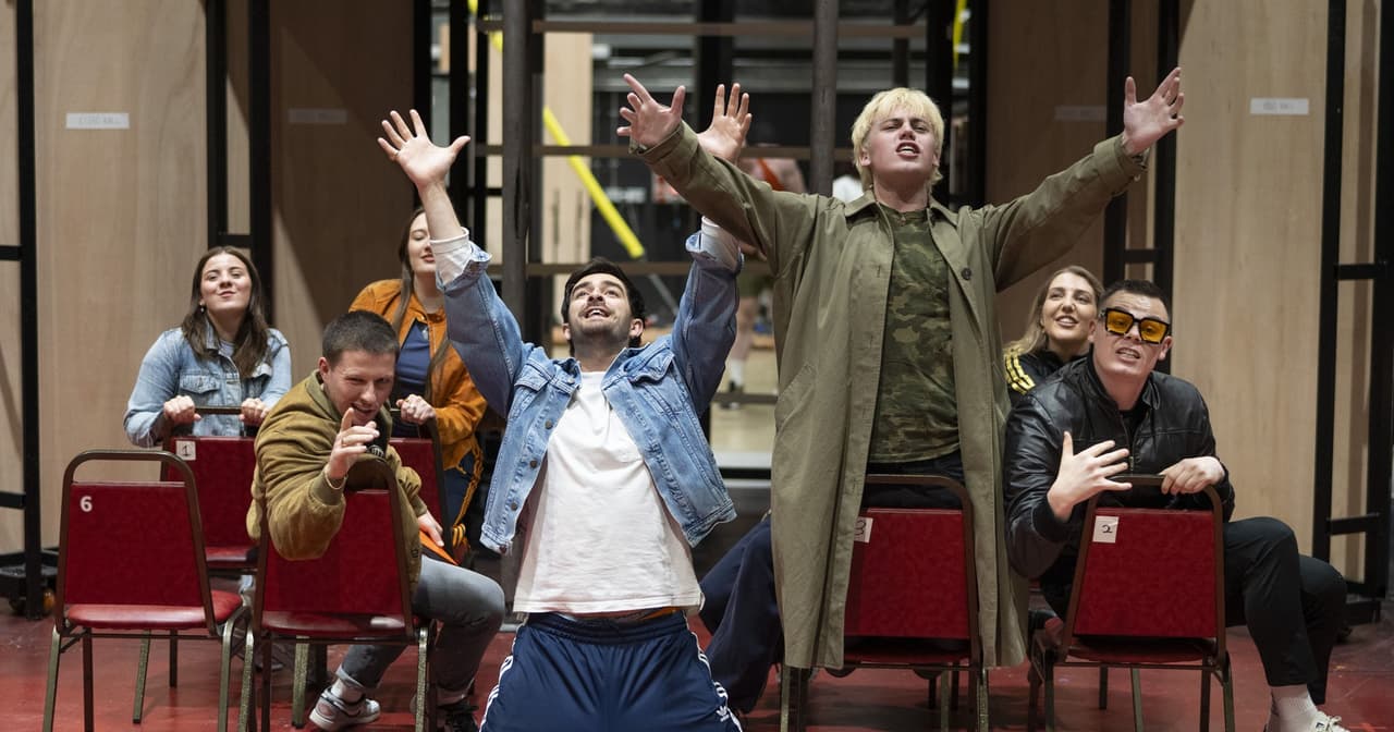 Cast of Trainspotting The Musical rehearsing. Photo: Hugo Glendinning