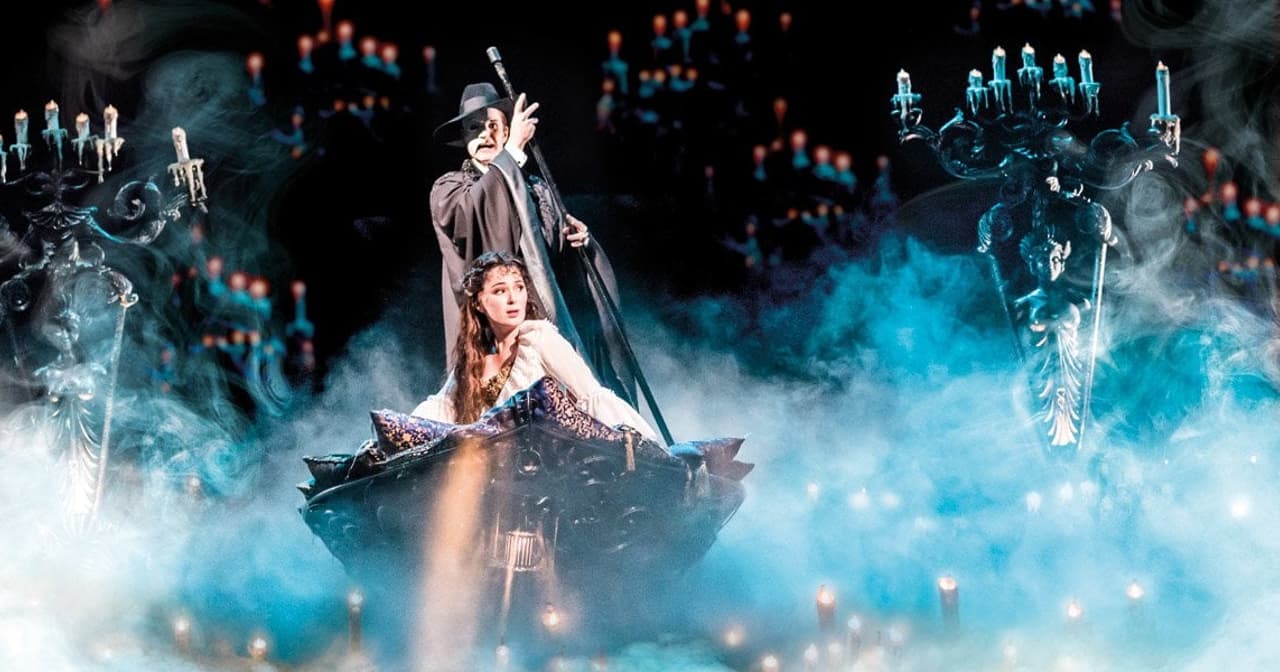 The Phantom and Christine in the iconic boat scene from The Phantom of the Opera at His Majesty's Theatre