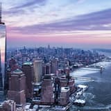The Manhattan skyline seen from One World Observatory on a clear summer evening