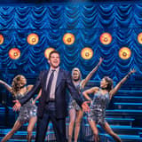 Jeremy Jordan as Bobby Darin with the cast of Just in Time at Circle in the Square Theatre