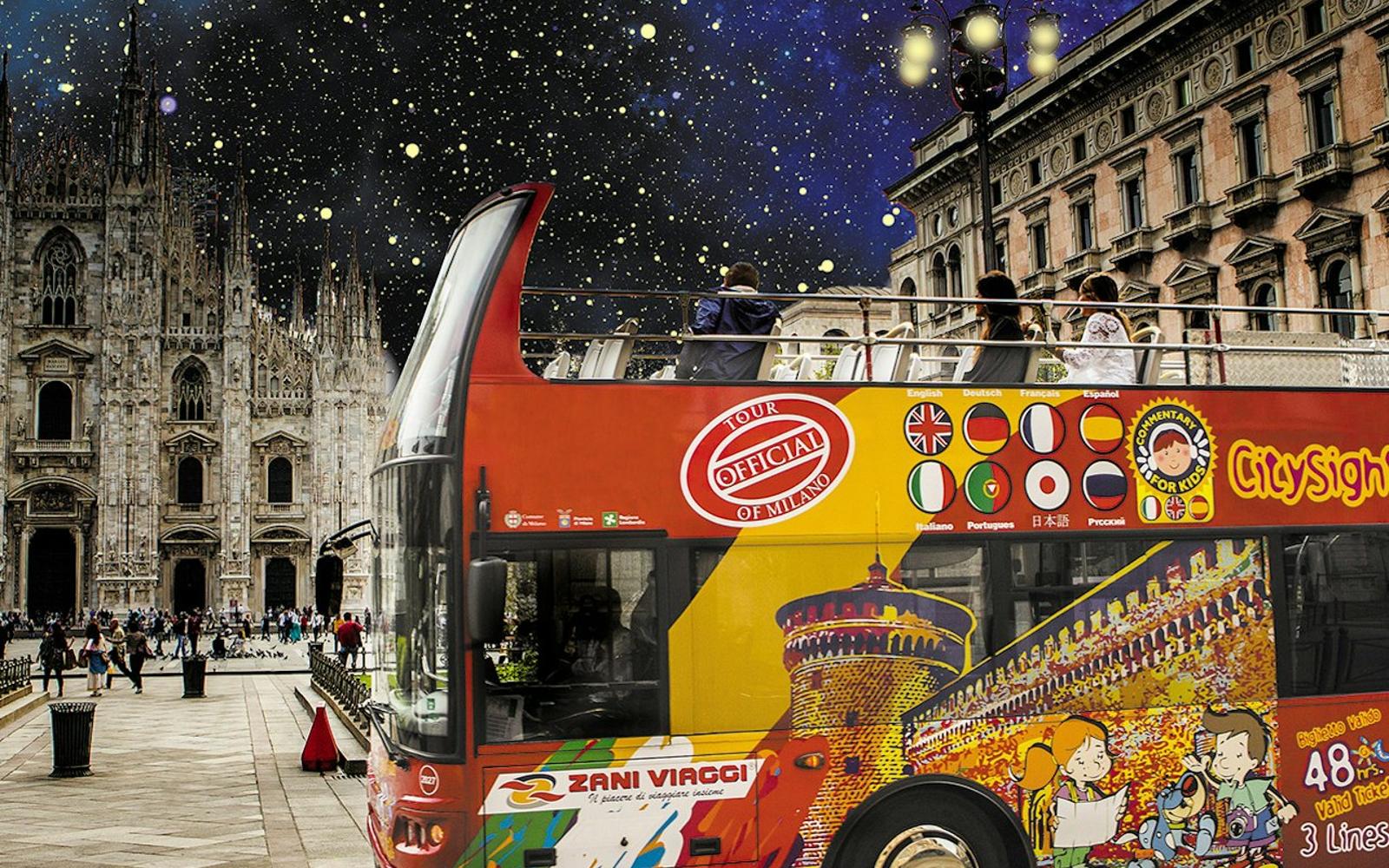 Milan: Open-Top Bus Night Tour + Audio Guide tickets at Milan Hop-On Hop-Off Tours, میلان