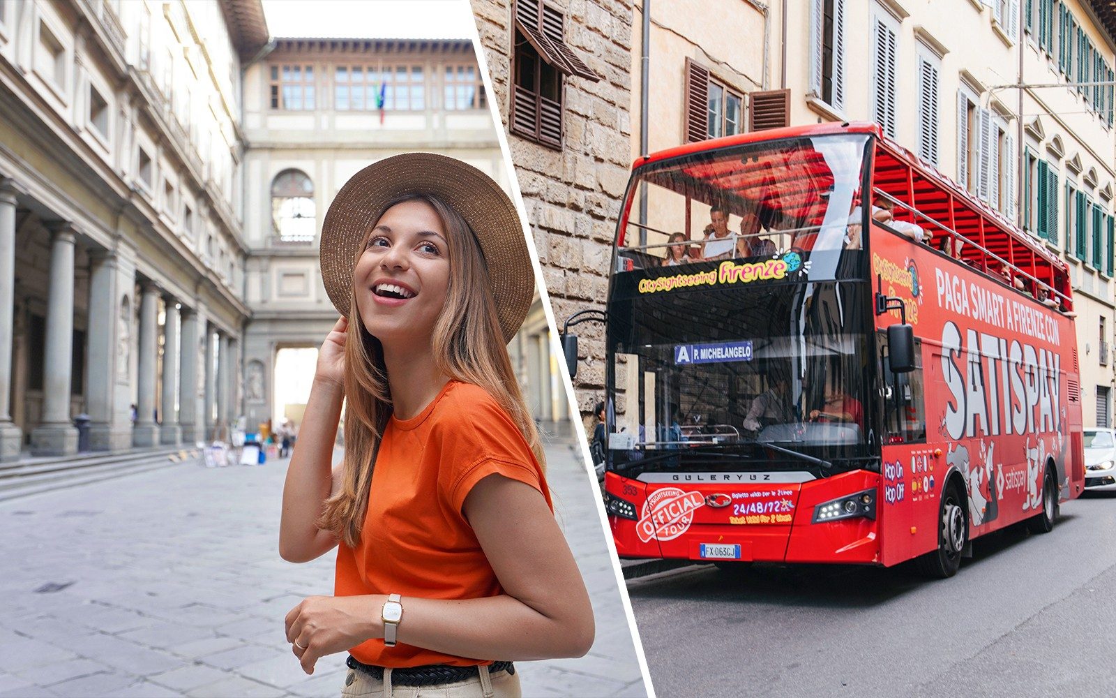 Combinazione: Tour guidato della Galleria degli Uffizi + Tour in autobus Hop-On Hop-Off di Firenze