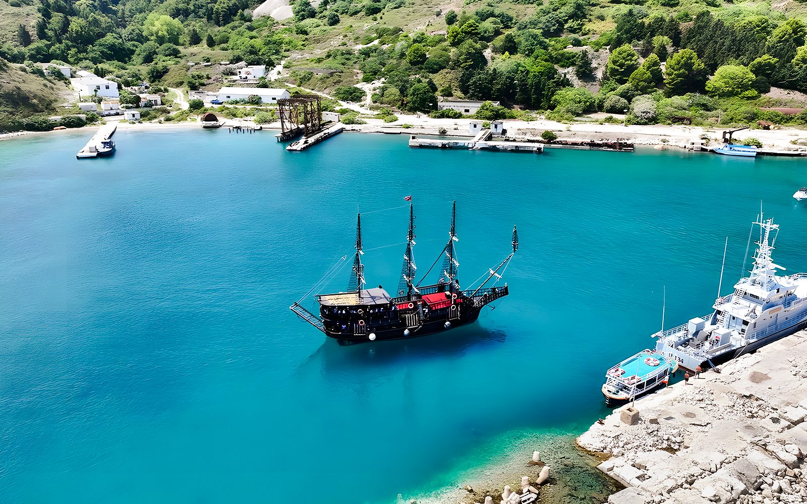 From Vlore: Sazan Island, Haxhi Ali Cave & Karaburun Peninsula Pirate Ship Tour