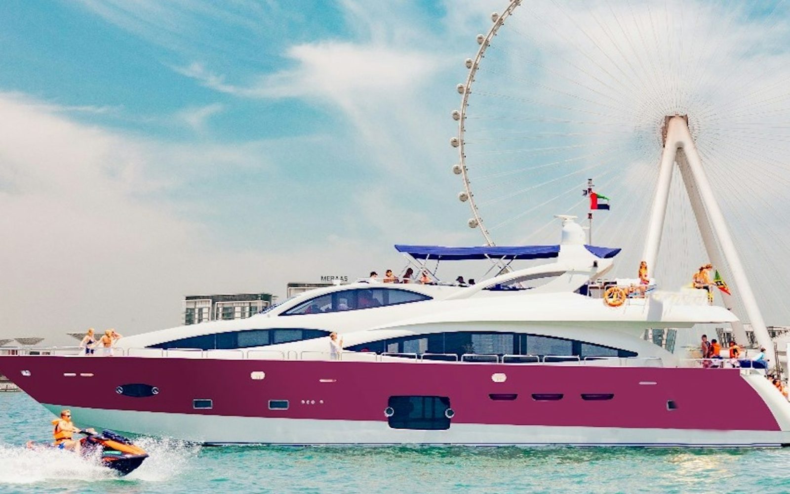 Dubai Harbour: Yacht Ride & Slide, Swim & Snorkel with BBQ Lunch