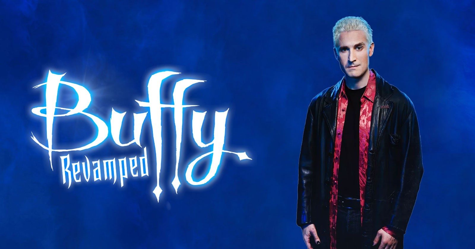 Buffy Revamped logo with a person in a leather jacket on a blue background.