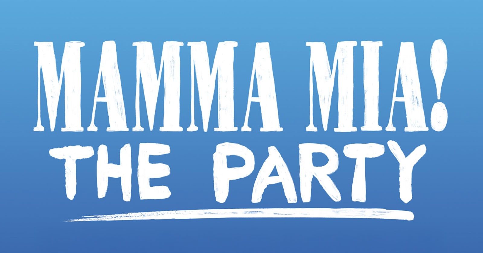 Mamma Mia! The Party logo on a blue background.