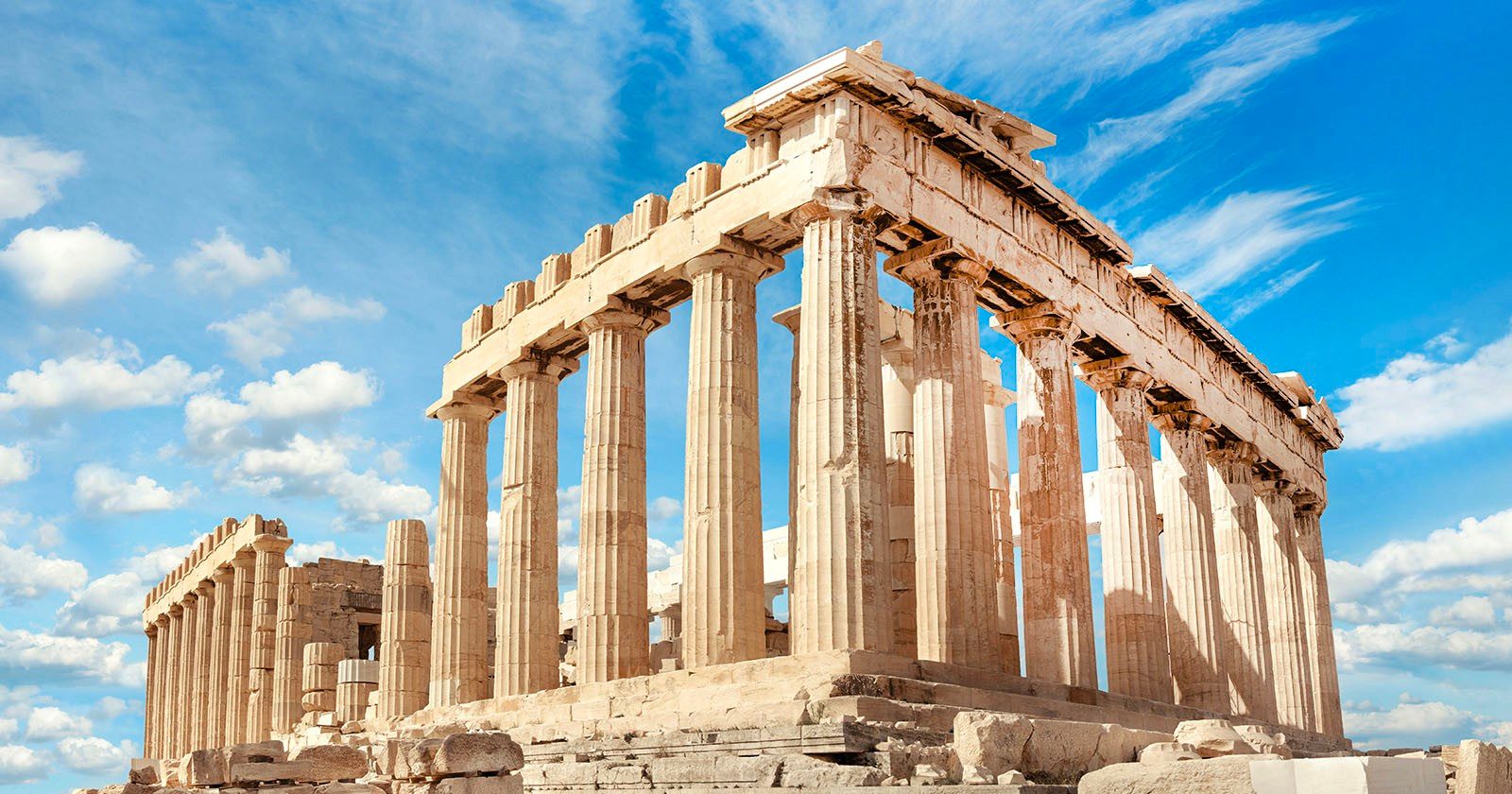 The Acropolis against a blue sky in Athens