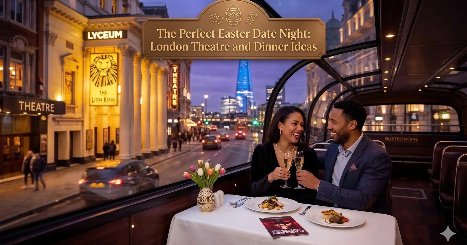 Plan your Easter date night in London. Romantic and fun West End shows, pre-theatre dining by area and evening experiences for couples.