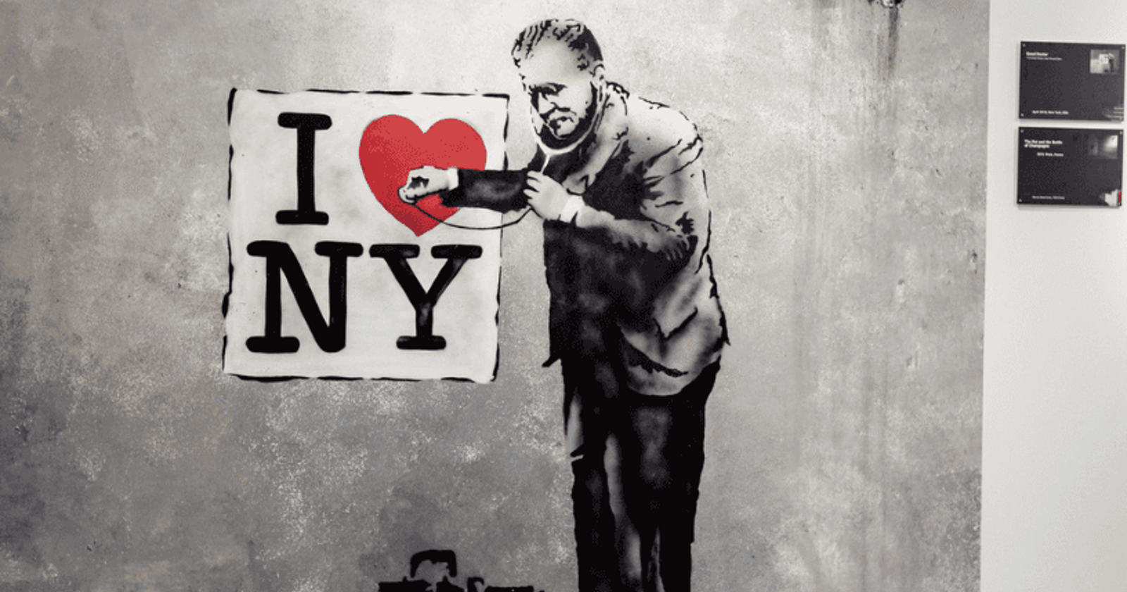 The Banksy Museum in New York City featuring iconic works of street art by the famous artist.