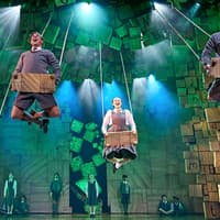Performers on swings during a scene from Matilda The Musical