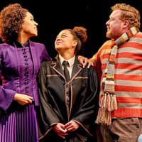 Actors in costume on stage during "Harry Potter and the Cursed Child" performance