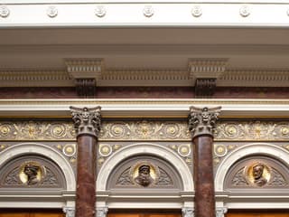 Ornate architectural details inside the National Gallery, London, featuring decorative columns and reliefs — The National Gallery of London Private Half-Day Walking Tour