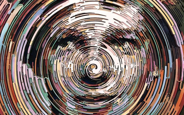 Swirling psychedelic optical-illusion artwork from an interactive Prague museum