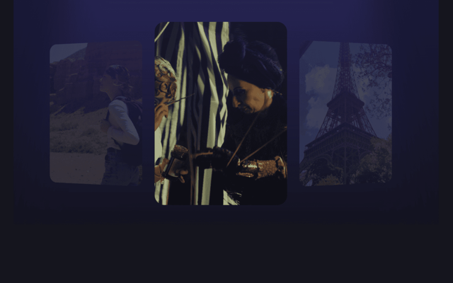 Moody collage of travel content cards including the Eiffel Tower in Paris