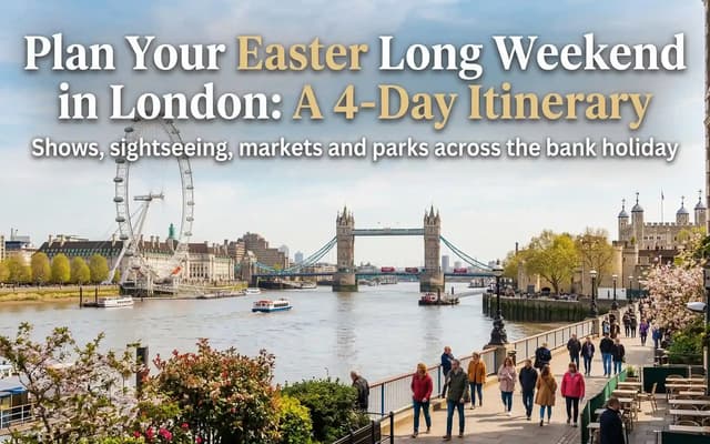 A day-by-day plan for Easter in London. West End shows, South Bank walks, Kew Gardens and more across the four-day bank holiday weekend.