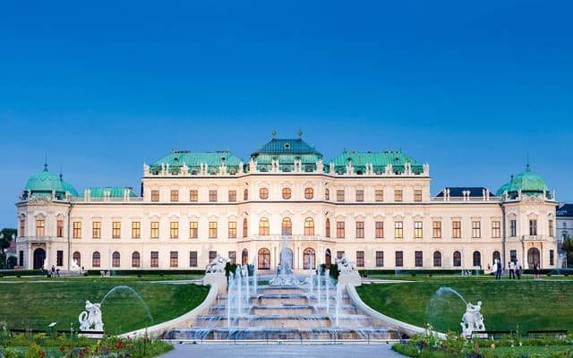 Belvedere Palace in Vienna at dusk with its cascade fountain and green copper domes