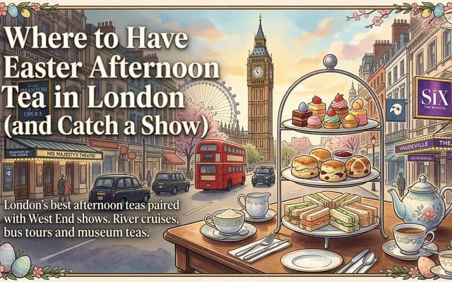 Afternoon tea followed by a West End show. Thames cruises, bus tours, museum teas and show pairings for Easter 2026.