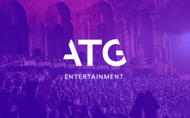 ATG Entertainment logo over a packed ornate theatre auditorium in purple light