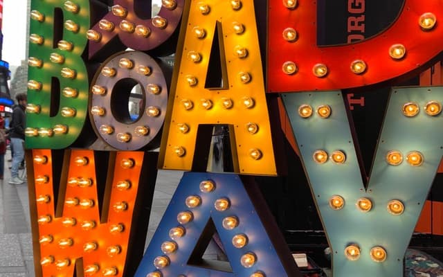 Illuminated Broadway marquee letters with lightbulbs in Times Square, New York