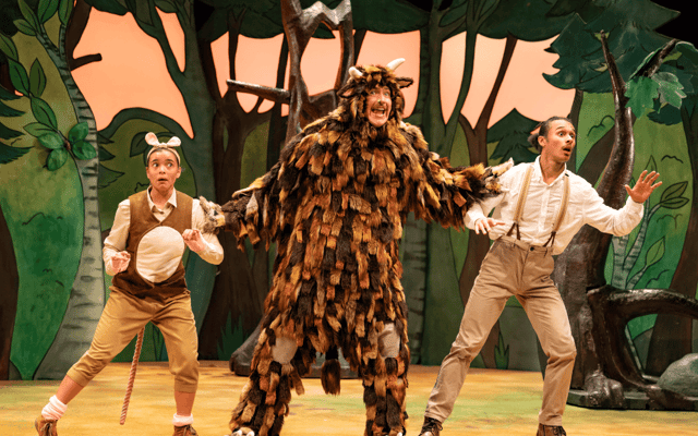 The Gruffalo and the mouse on stage in the woods