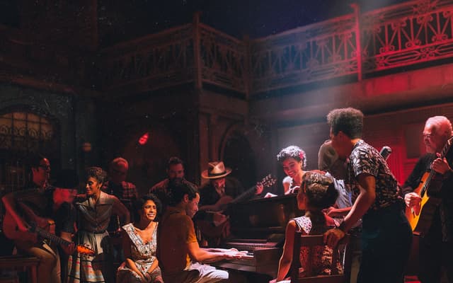 The band and company of Buena Vista Social Club performing in the club scene at the Gerald Schoenfeld Theatre