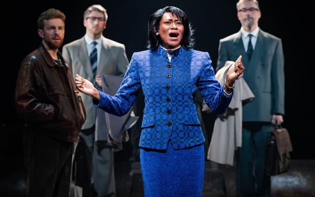 The company of Sting's The Last Ship on stage at the Theatre Royal Drury Lane