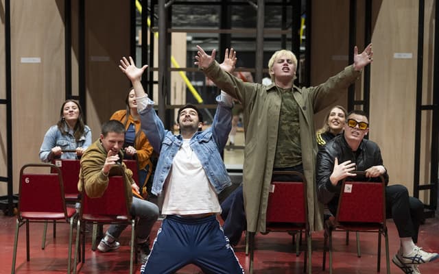 The cast of Trainspotting The Musical in rehearsal. Photo: Hugo Glendinning