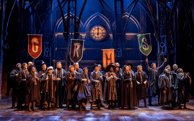 The company of Harry Potter and the Cursed Child on stage at the Lyric Theatre on Broadway