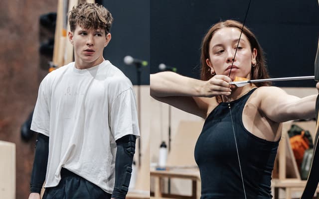 Vinnie Copeland and Elizabeth Anderson in rehearsal for The Hunger Games: On Stage