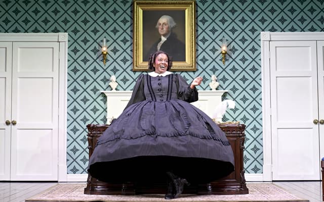 Lolly Adefope as Mary Todd Lincoln in Oh, Mary! at the Trafalgar Theatre