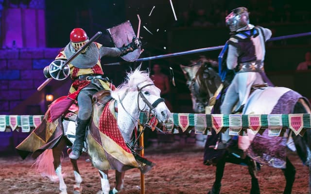 Two armored knights jousting on horseback at Tournament of Kings in Las Vegas