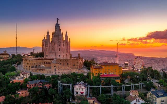 Barcelon's Sagrada Familia at sunset.