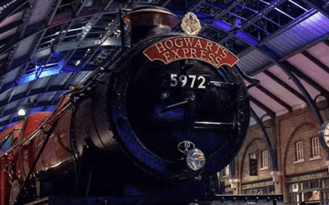 Hogwarts Express steam train number 5972 on display at the Harry Potter studio tour in London