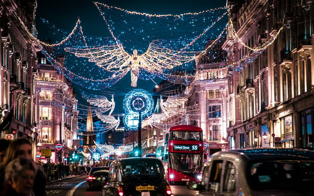 London decorated in festive holiday lights.