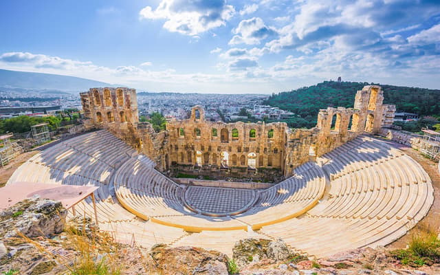 The Parthenon on the Acropolis of Athens against a clear blue sky