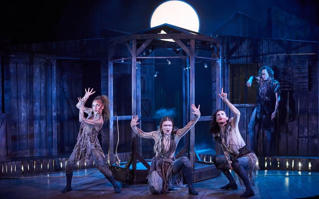 The moonlit set of the world premiere musical Dark of the Moon at the Charing Cross Theatre