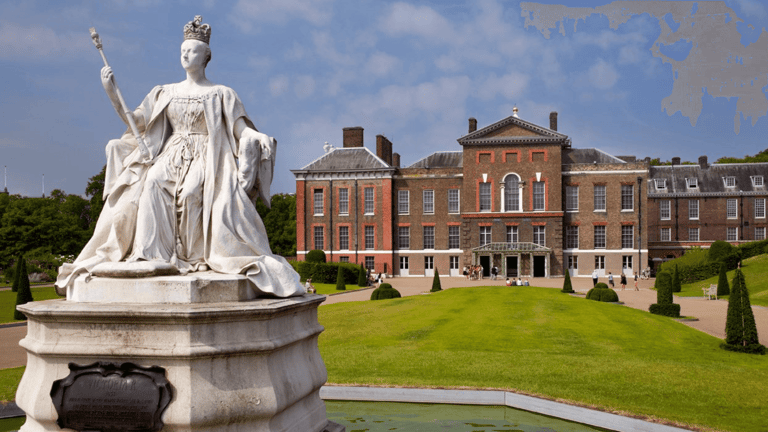 Kensington Palace and its gardens on a bright summer day
