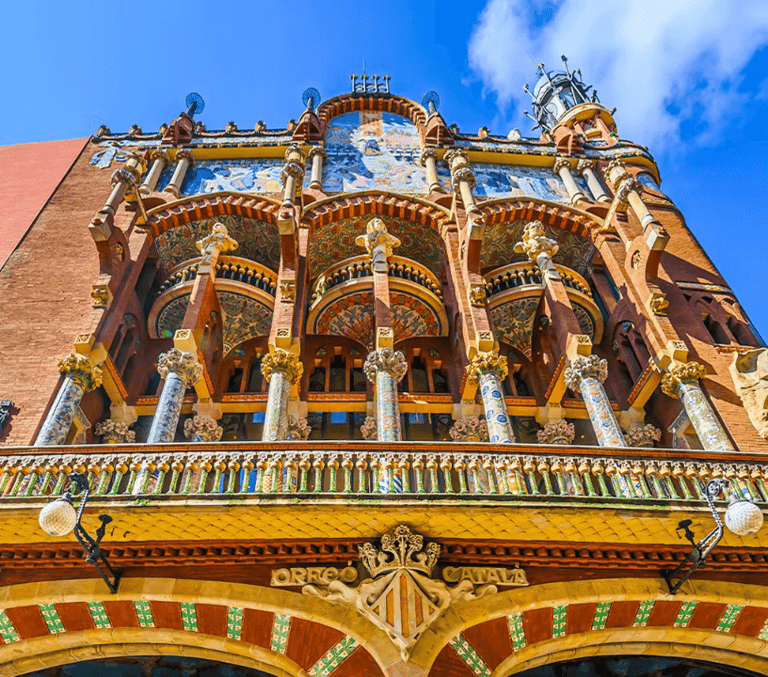 Ornate modernist facade of the Palau de la Musica Catalana in Barcelona
