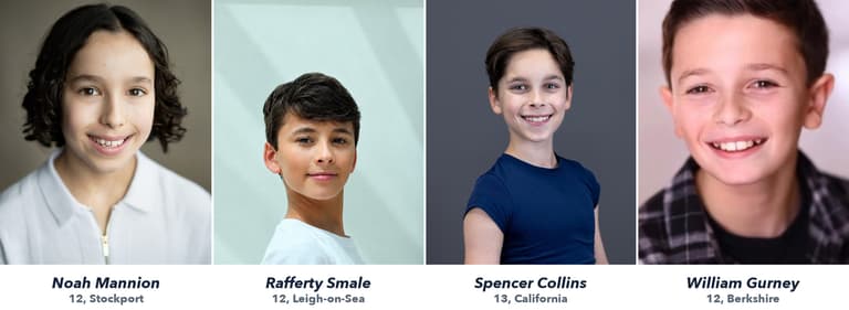The four new Billy Elliot actors: Noah Mannion, Rafferty Smale, Spencer Collins and William Gurney