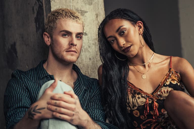 Travis Ross as Roger and Bella Brown as Mimi in RENT